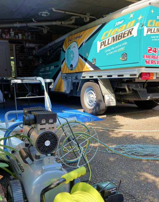 The Clean Plumber performing trenchless pipe repair